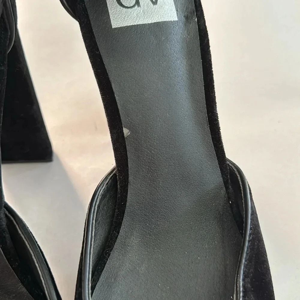 DV Dolce Vita Suede Ankle Strap Blocked platform black Heels Pumps size 9 1/2